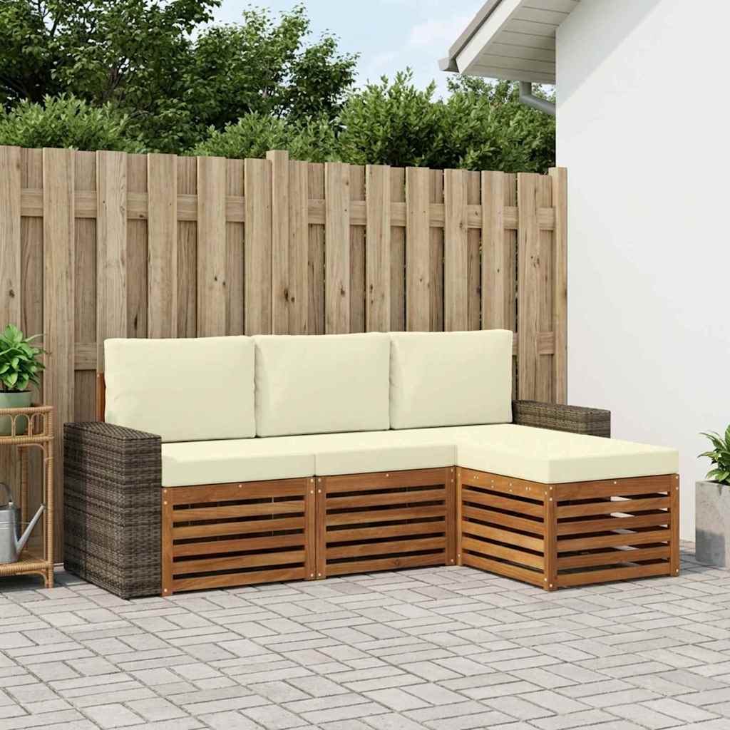vidaXL Conjunto de sofás de exterior 4 uds. Natural y Crema