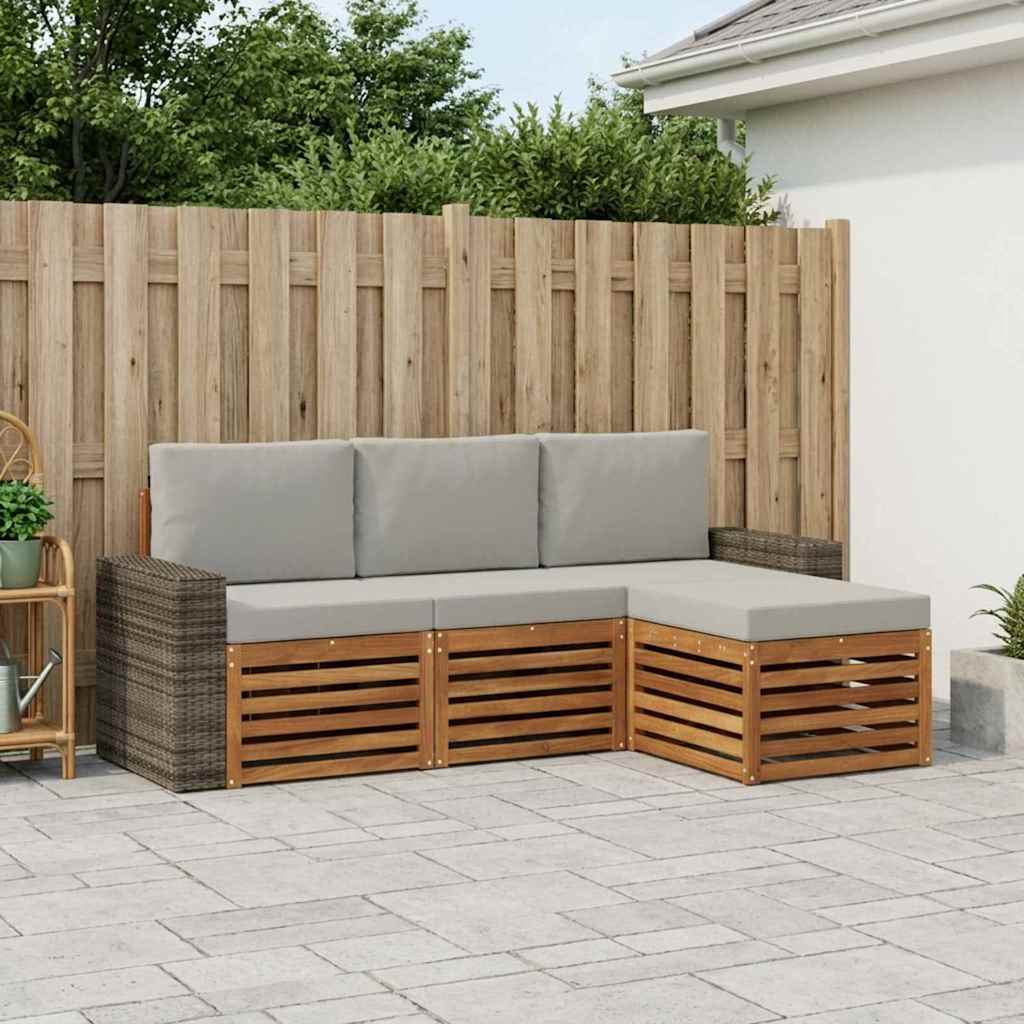 vidaXL Conjunto de sofás de exterior 4 uds. Natural y Gris Claro