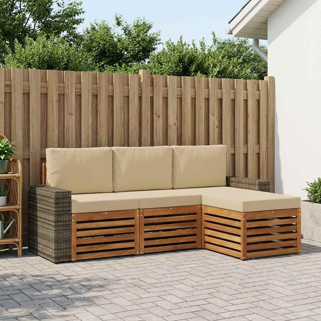 vidaXL Conjunto de sofás de exterior 4 uds. Natural y Beige