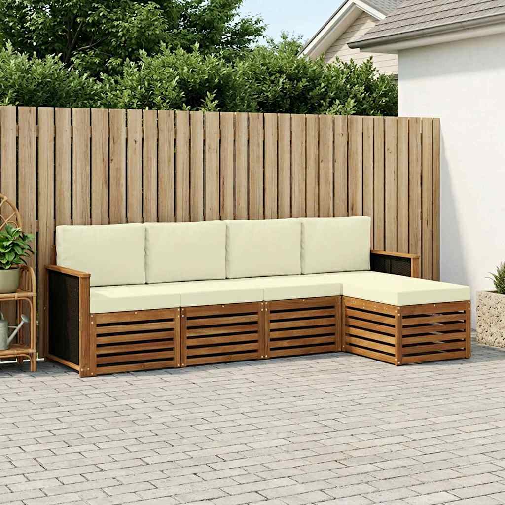 vidaXL Conjunto de sofás de exterior 5 uds. Natural y Crema