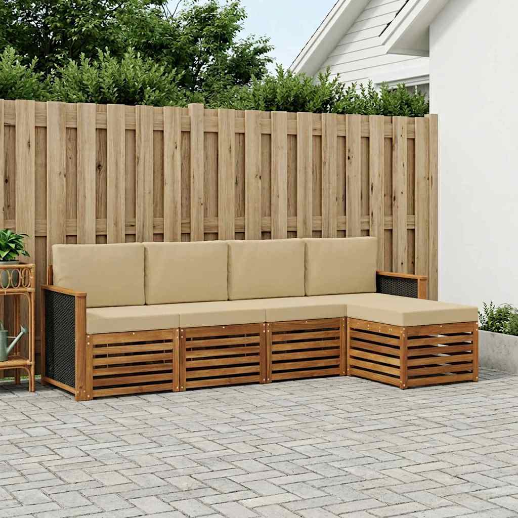vidaXL Conjunto de sofás de exterior 5 uds. Natural y Beige