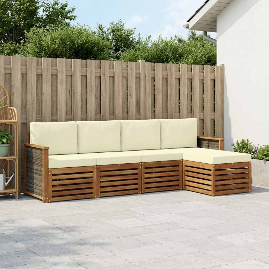 vidaXL Conjunto de sofás de exterior 5 uds. Natural y Crema