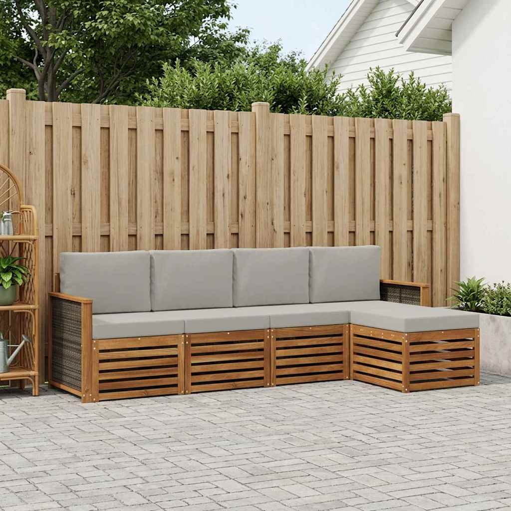 vidaXL Conjunto de sofás de exterior 5 uds. Natural y Gris Claro