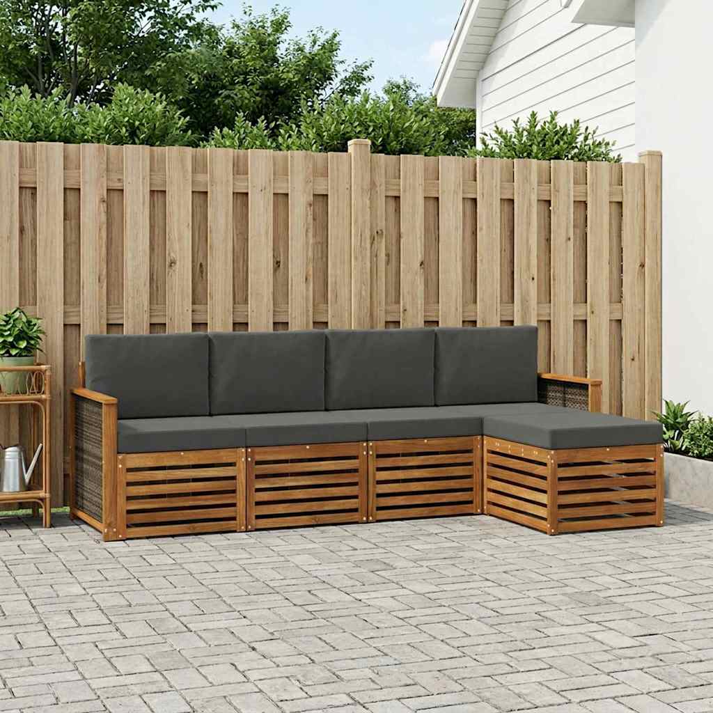vidaXL Conjunto de sofás de exterior 5 uds. Natural y Antracita