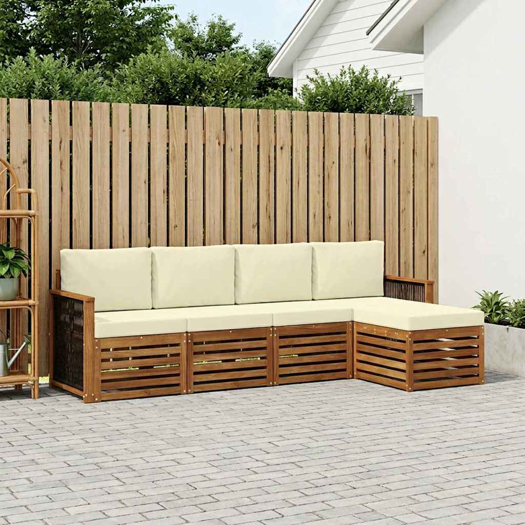 vidaXL Conjunto de sofás de exterior 5 uds. Natural y Crema
