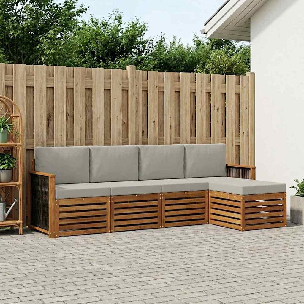 vidaXL Conjunto de sofás de exterior 5 uds. Natural y Gris Claro