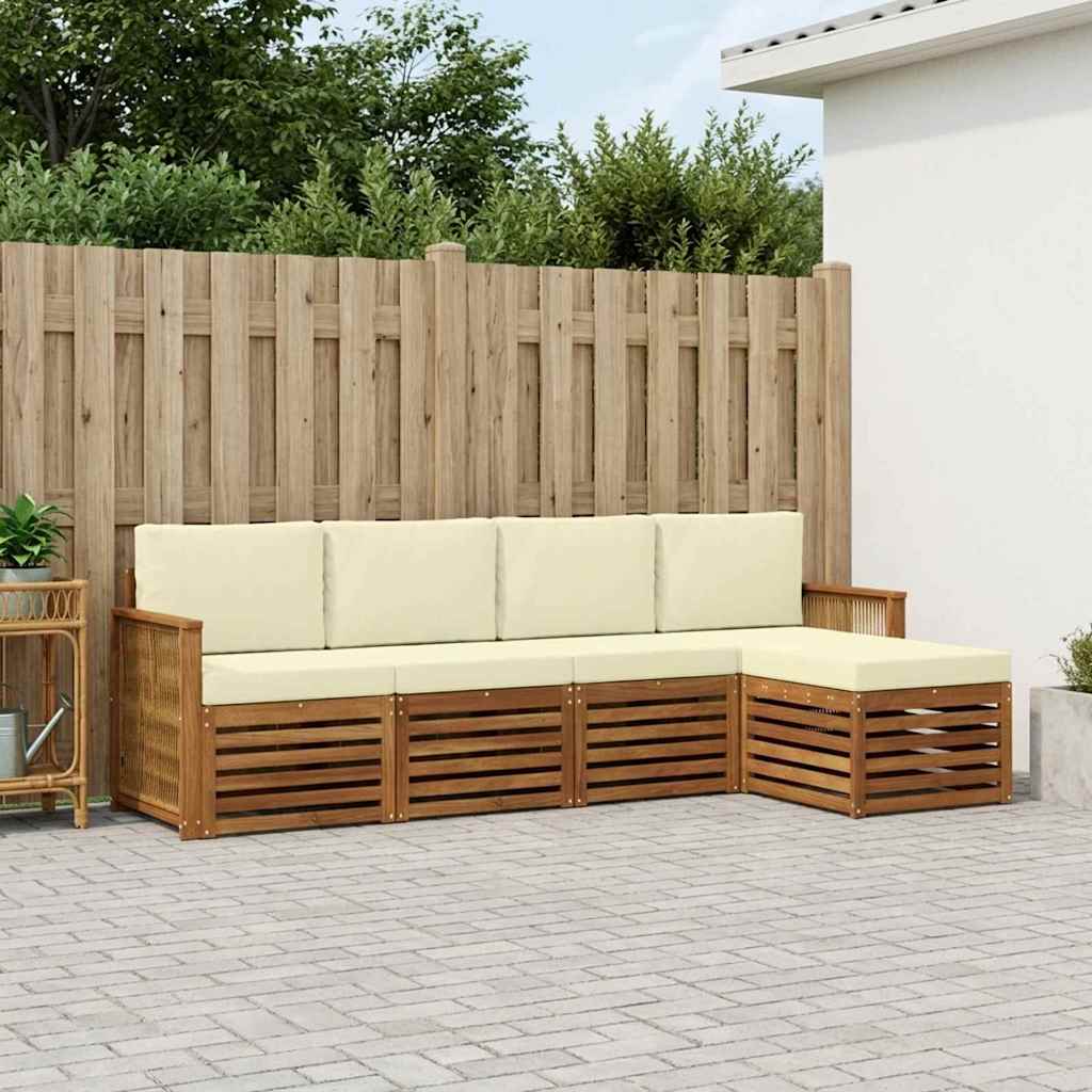 vidaXL Conjunto de sofás de exterior 5 uds. Natural y Crema