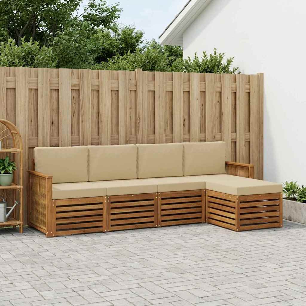 vidaXL Conjunto de sofás de exterior 5 uds. Natural y Beige