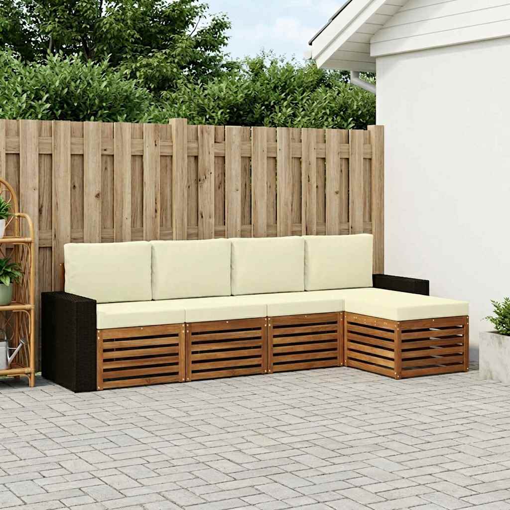 vidaXL Conjunto de sofás de exterior 5 uds. Natural y Crema