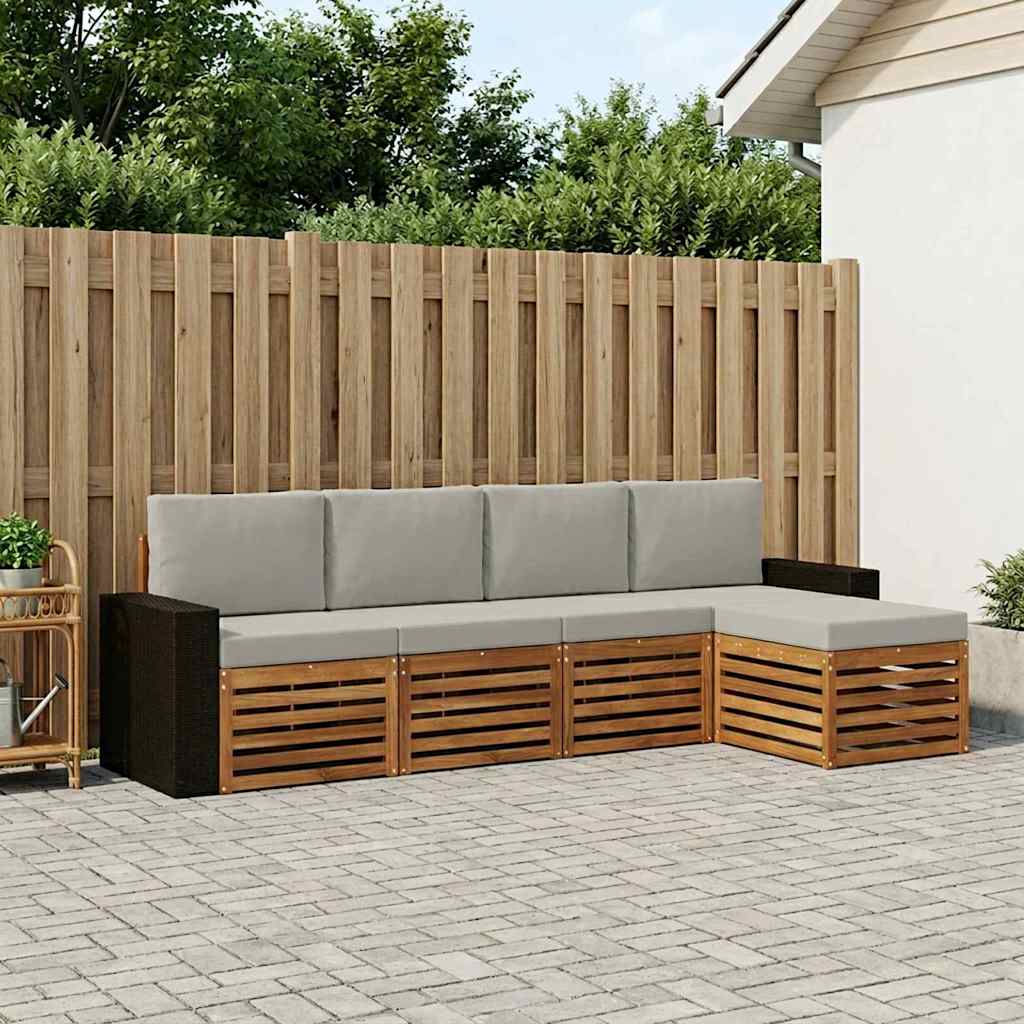 vidaXL Conjunto de sofás de exterior 5 uds. Natural y Gris Claro