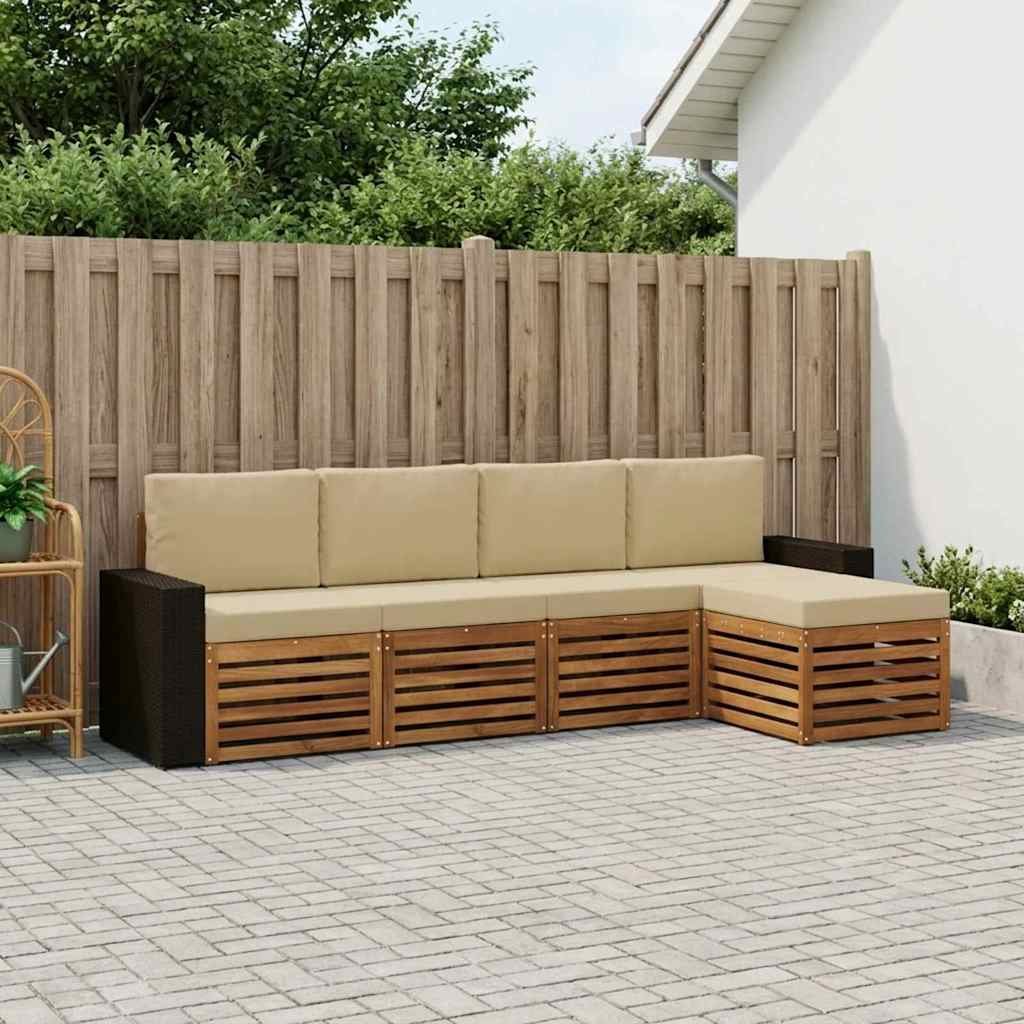 vidaXL Conjunto de sofás de exterior 5 uds. Natural y Beige