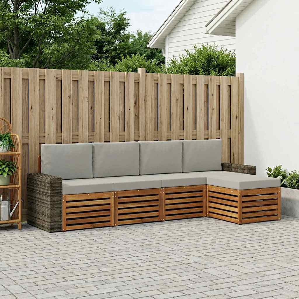 vidaXL Conjunto de sofás de exterior 5 uds. Natural y Gris Claro