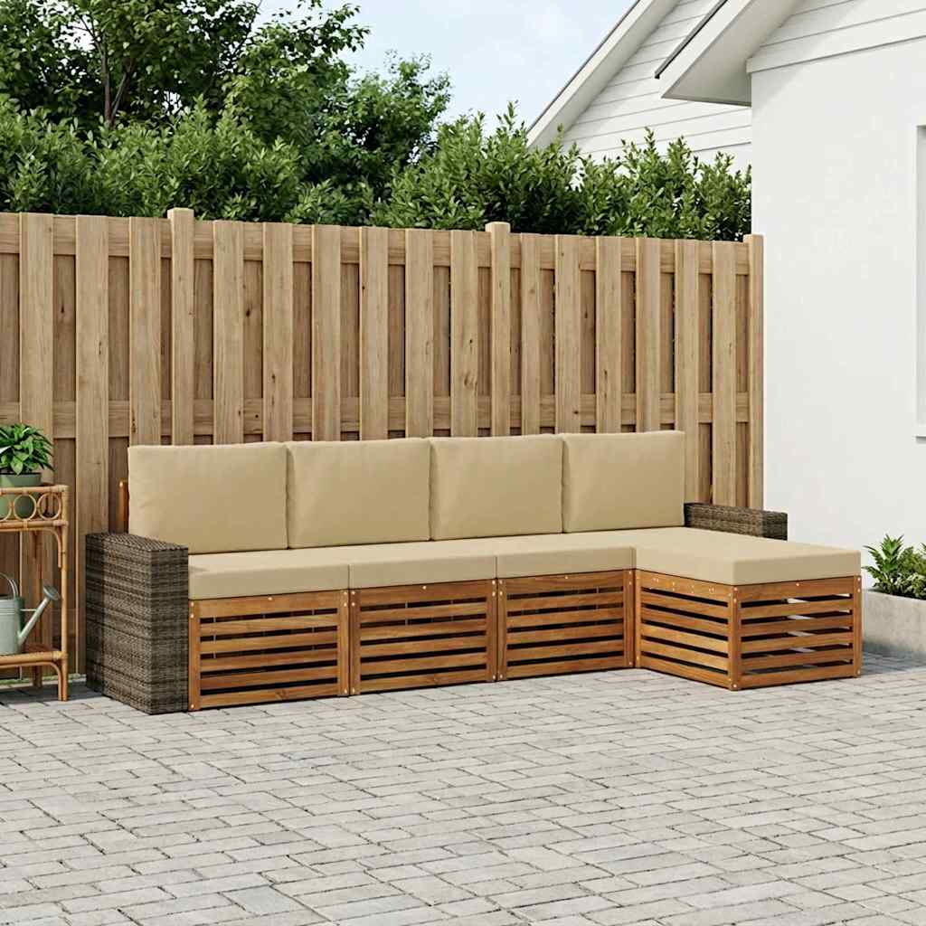 vidaXL Conjunto de sofás de exterior 5 uds. Natural y Beige