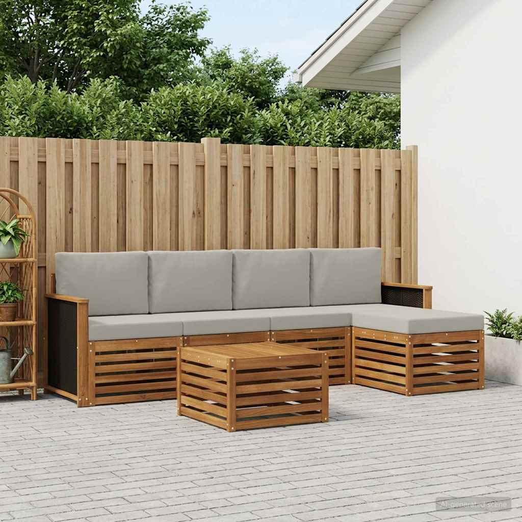 vidaXL Conjunto de sofás de exterior 6 uds. Natural y Gris Claro