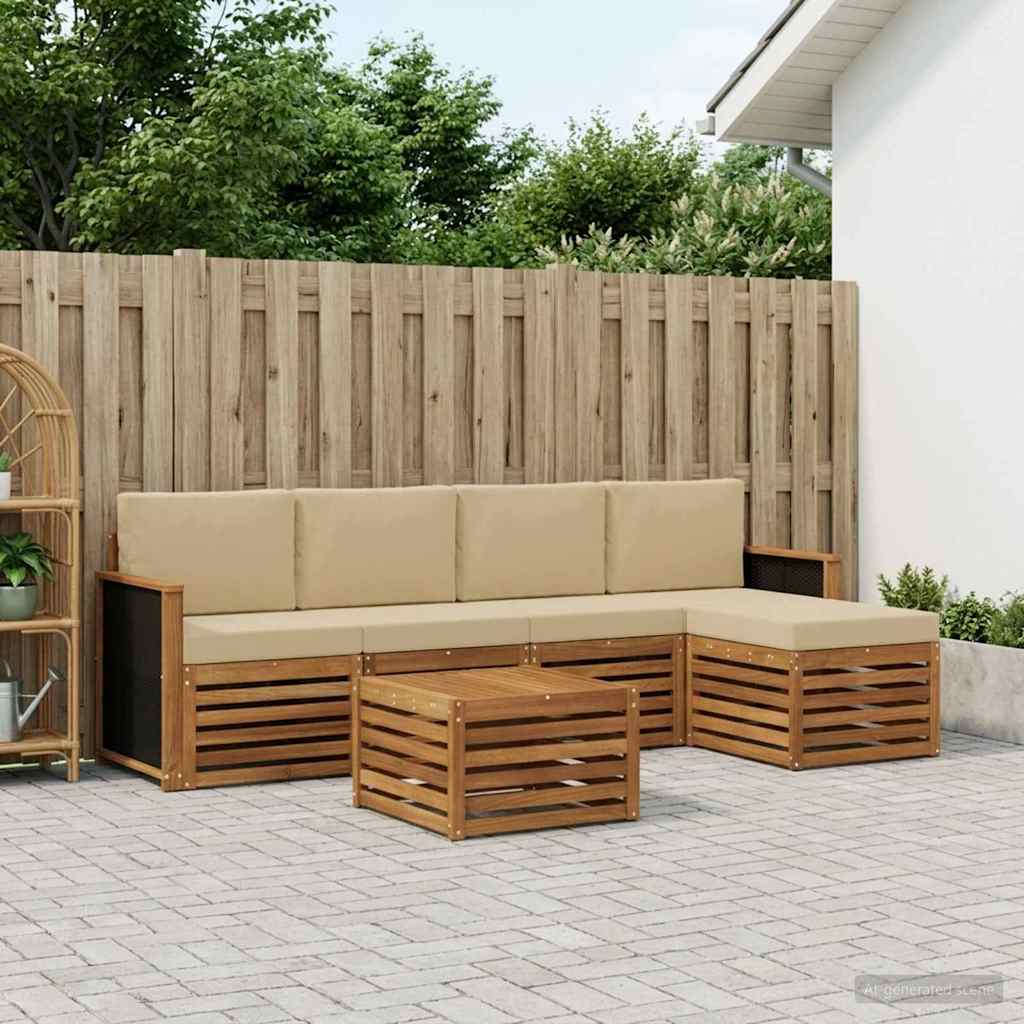 vidaXL Conjunto de sofás de exterior 6 uds. Natural y Beige