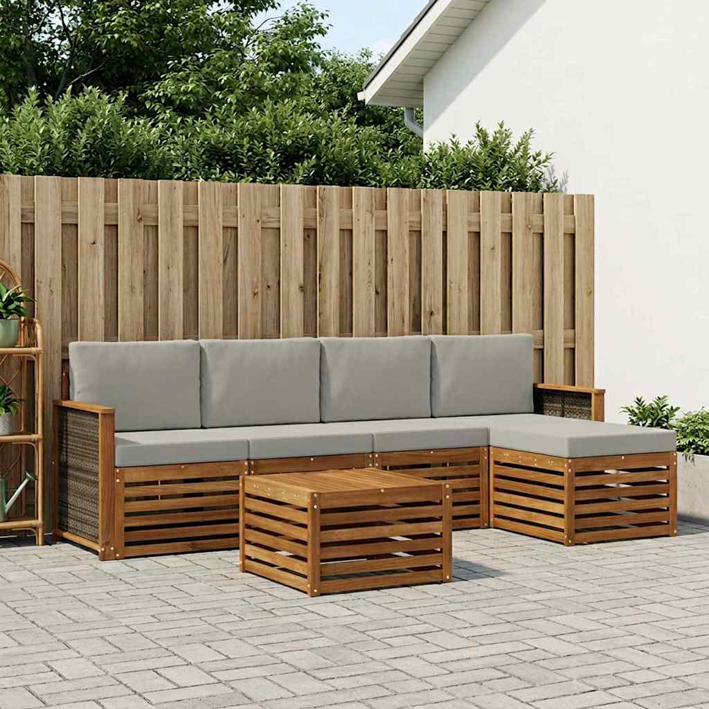 vidaXL Conjunto de sofás de exterior 6 uds. Natural y Gris Claro