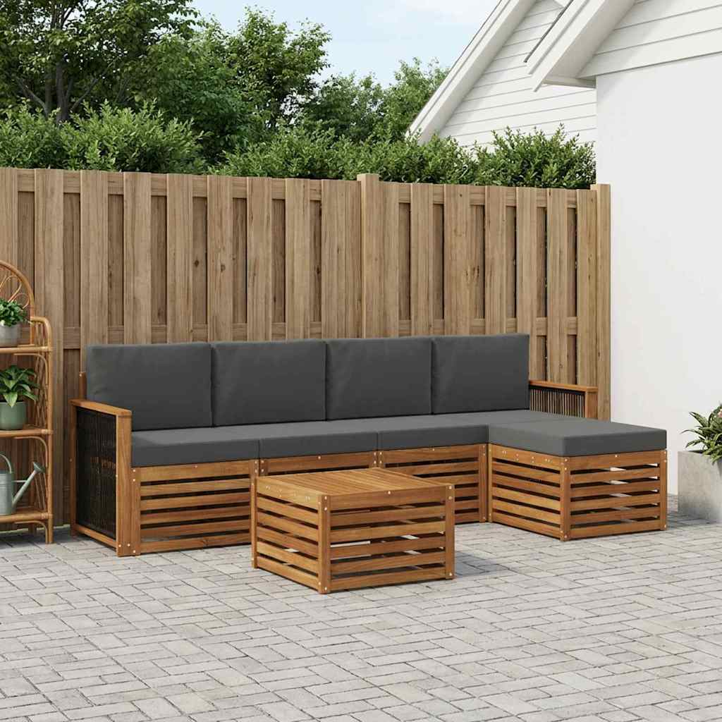 vidaXL Conjunto de sofás de exterior 6 uds. Natural y Antracita