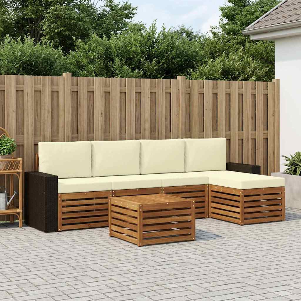 vidaXL Conjunto de sofás de exterior 6 uds. Natural y Crema