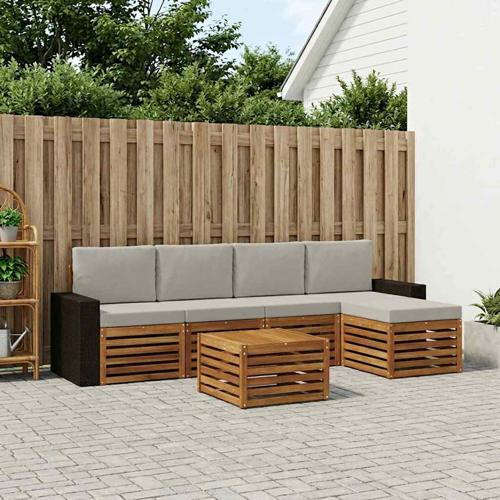 vidaXL Conjunto de sofás de exterior 6 uds. Natural y Gris Claro