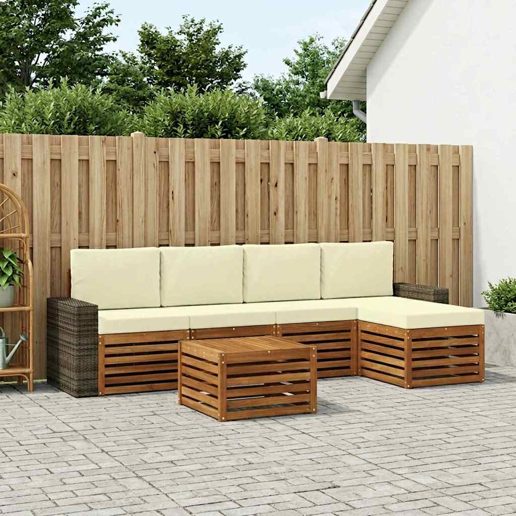 vidaXL Conjunto de sofás de exterior 6 uds. Natural y Crema