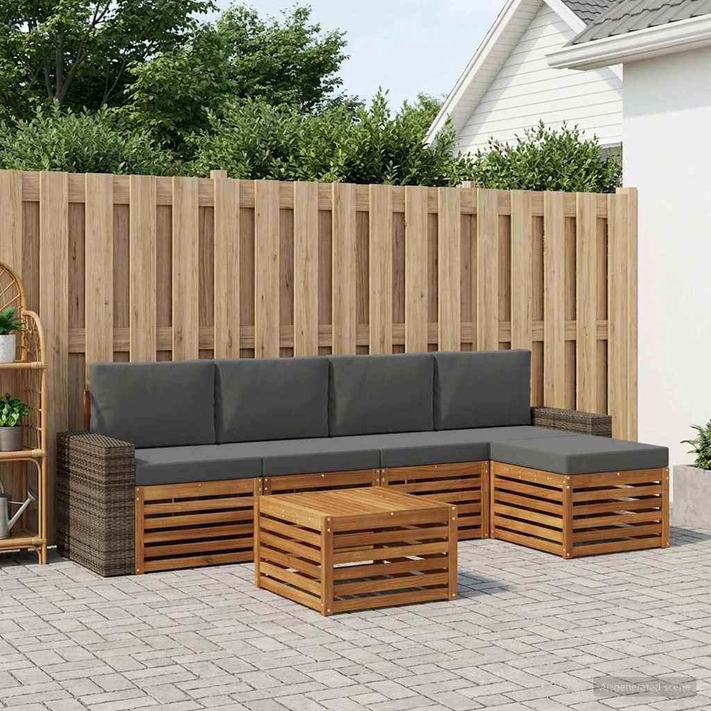 vidaXL Conjunto de sofás de exterior 6 uds. Natural y Antracita