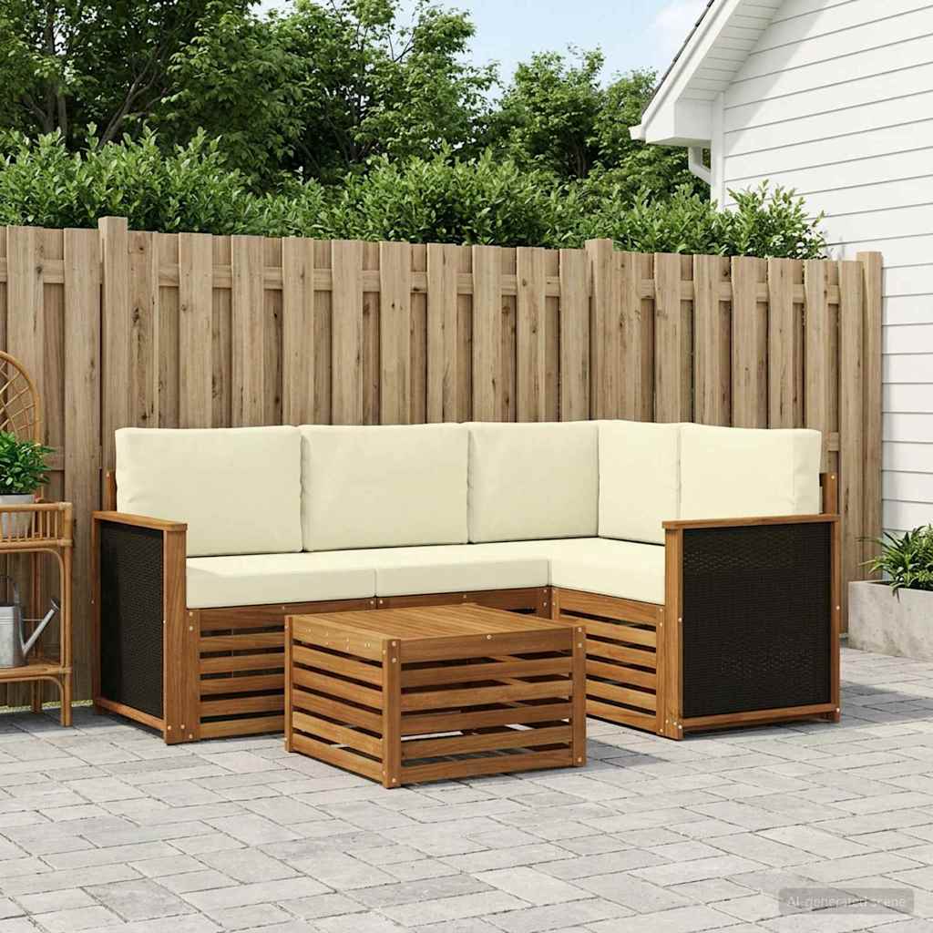 vidaXL Conjunto de sofás de exterior 5 uds. Natural y Crema Poliéster