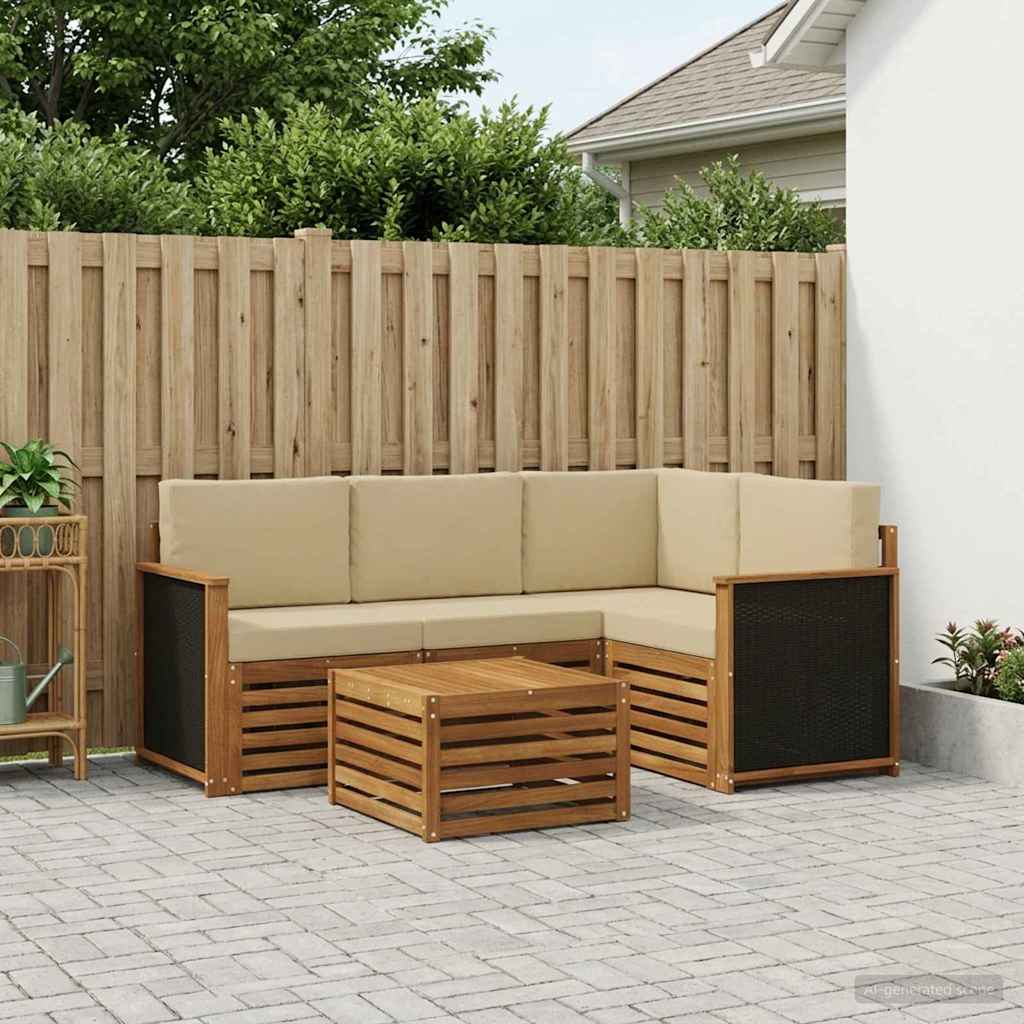 vidaXL Conjunto de sofás de exterior 5 uds. Natural y Beige Poliéster