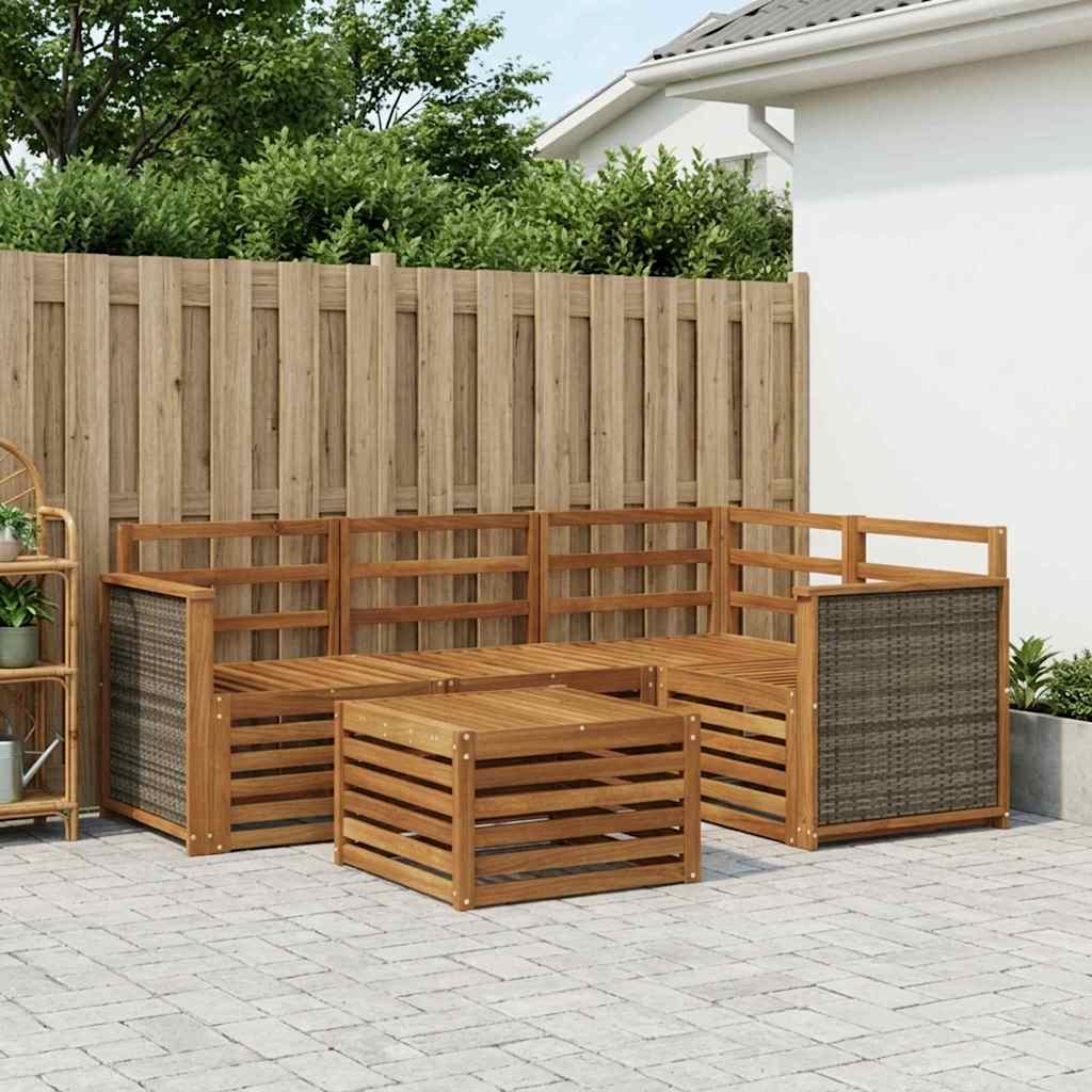 vidaXL Conjunto de sofás de exterior 5 uds. Natural Poliéster