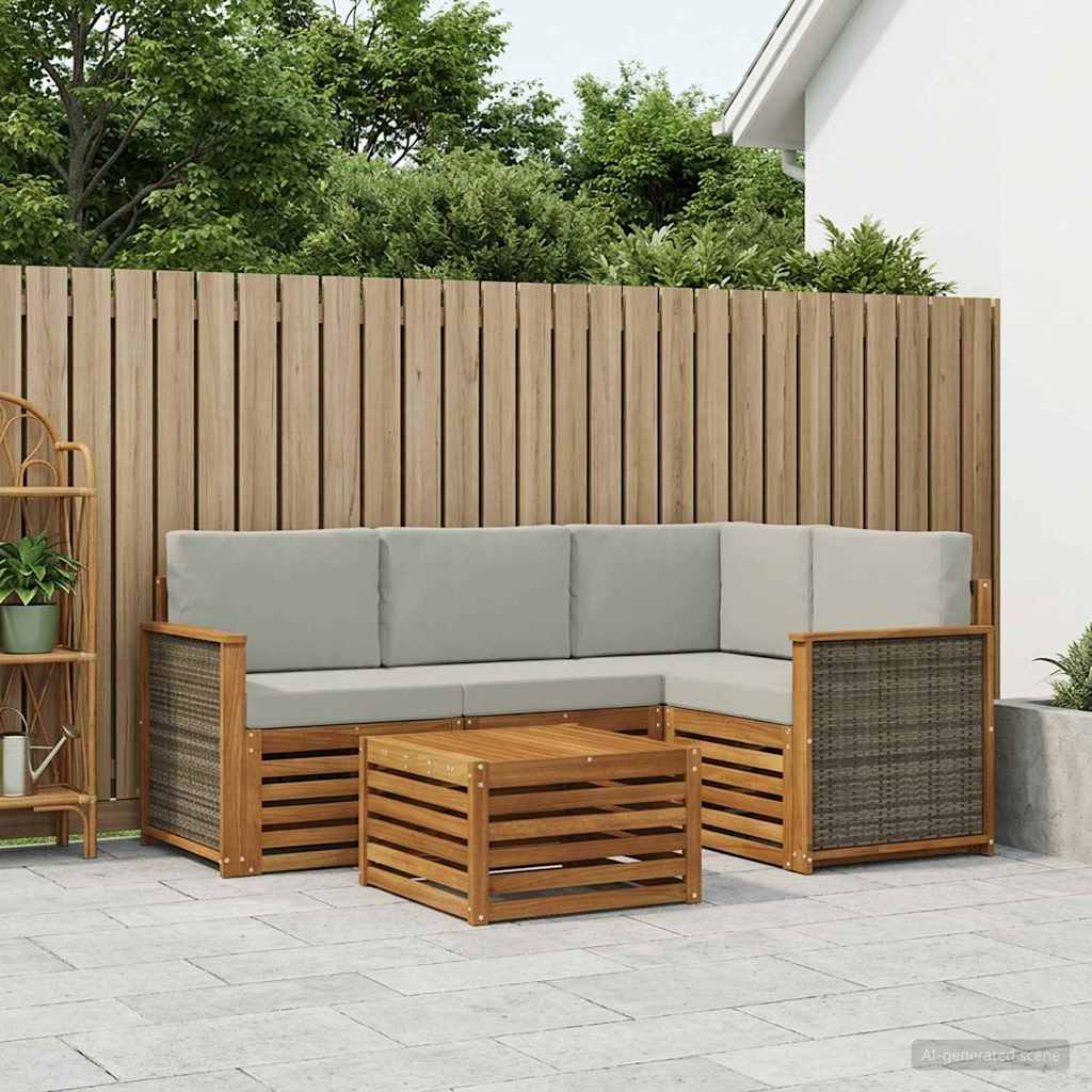 vidaXL Conjunto de sofás de exterior 5 uds. Natural y Gris Claro