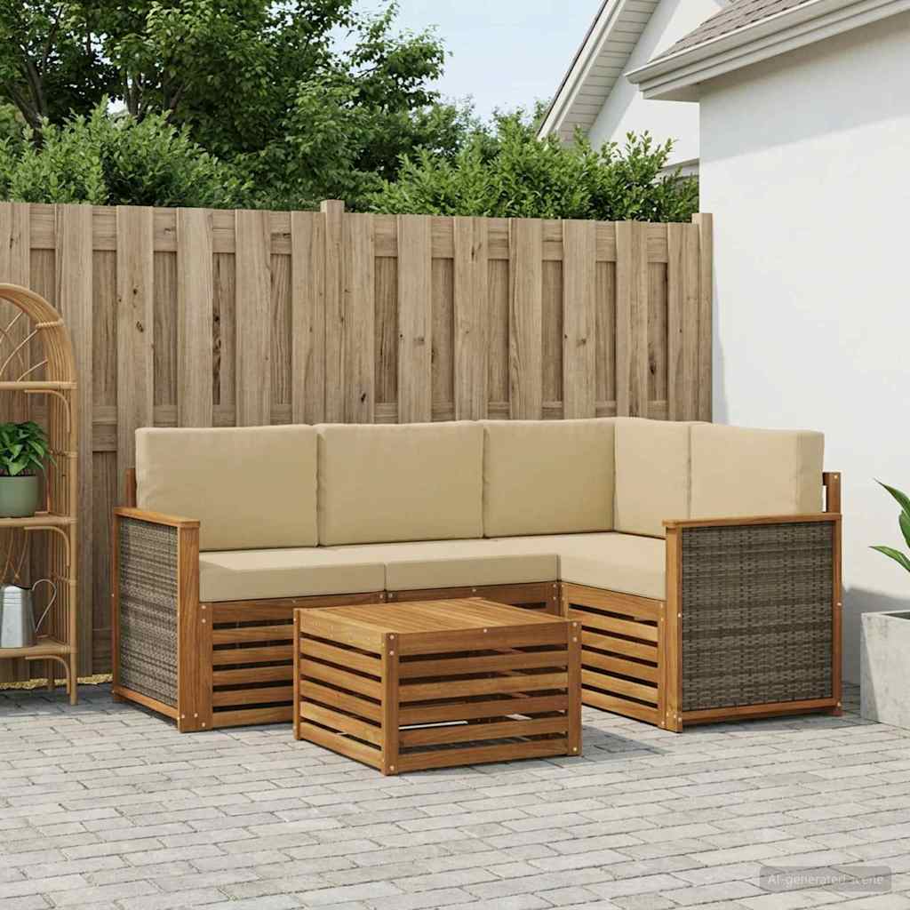 vidaXL Conjunto de sofás de exterior 5 uds. Natural y Beige Poliéster