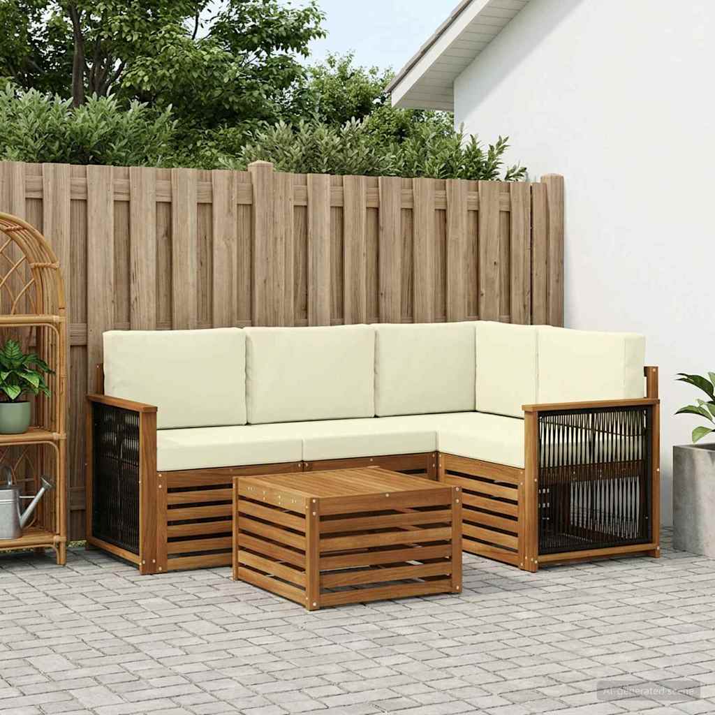 vidaXL Conjunto de sofás de exterior 5 uds. Natural y Crema Poliéster