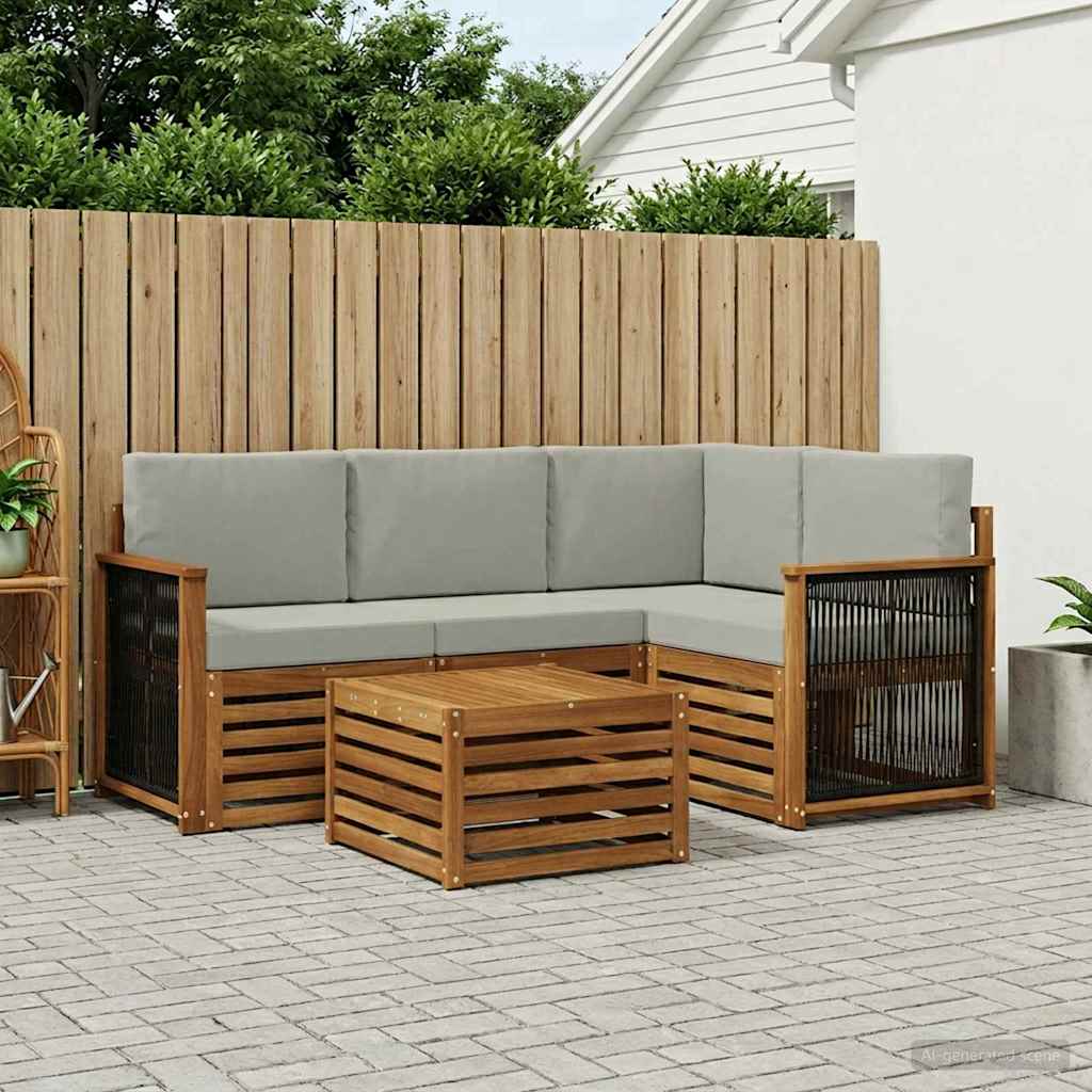 vidaXL Conjunto de sofás de exterior 5 uds. Natural y Gris Claro