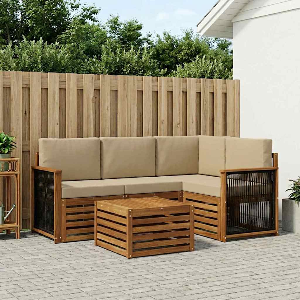 vidaXL Conjunto de sofás de exterior 5 uds. Natural y Beige Poliéster