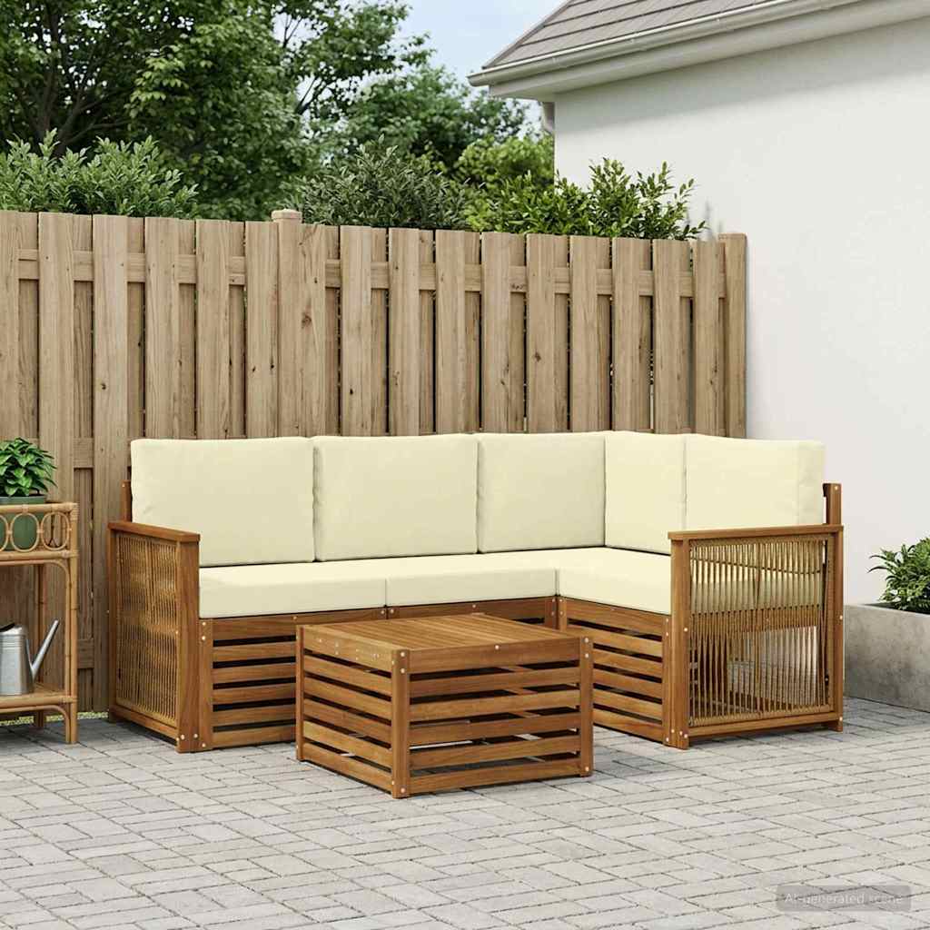 vidaXL Conjunto de sofás de exterior 5 uds. Natural y Crema Poliéster