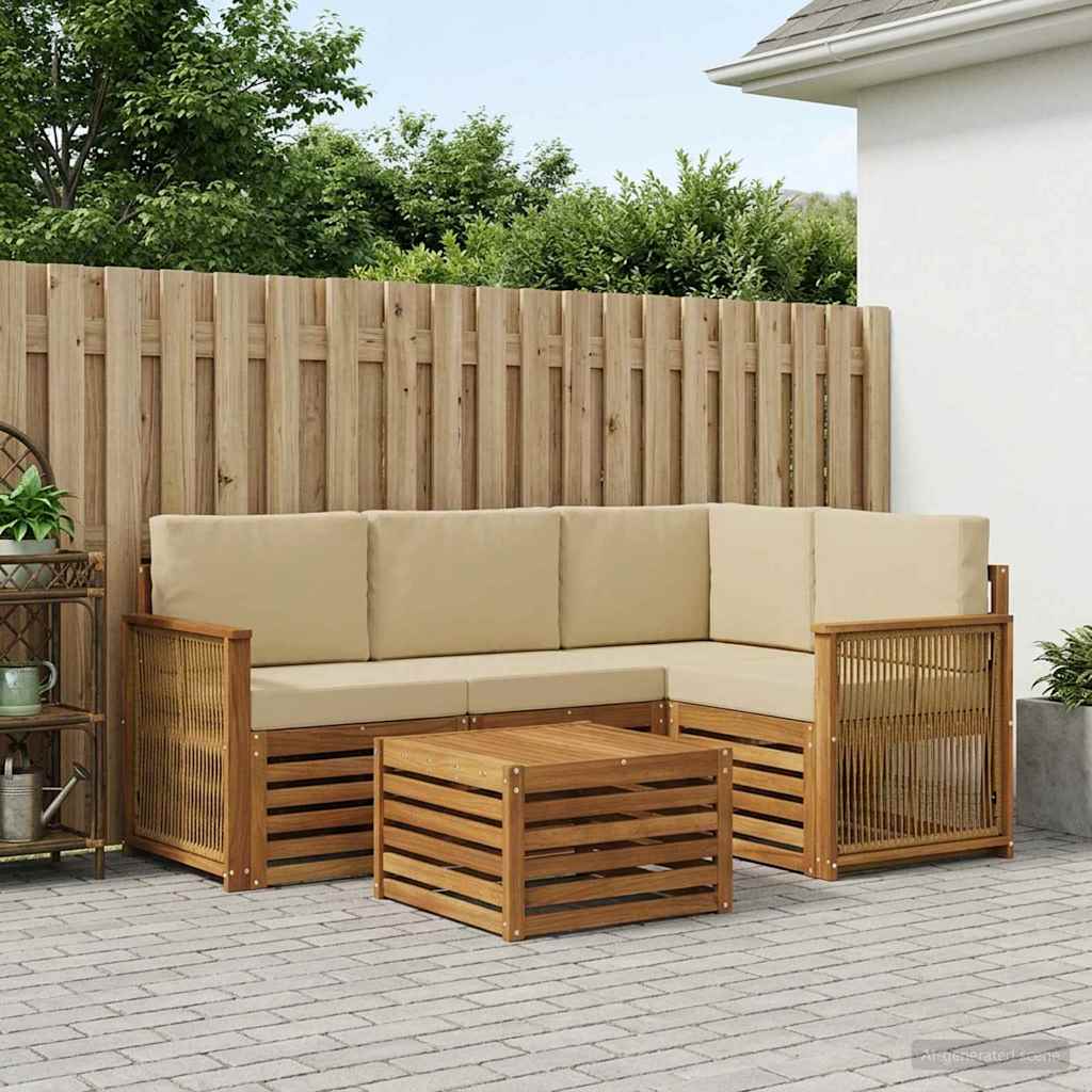 vidaXL Conjunto de sofás de exterior 5 uds. Natural y Beige Poliéster