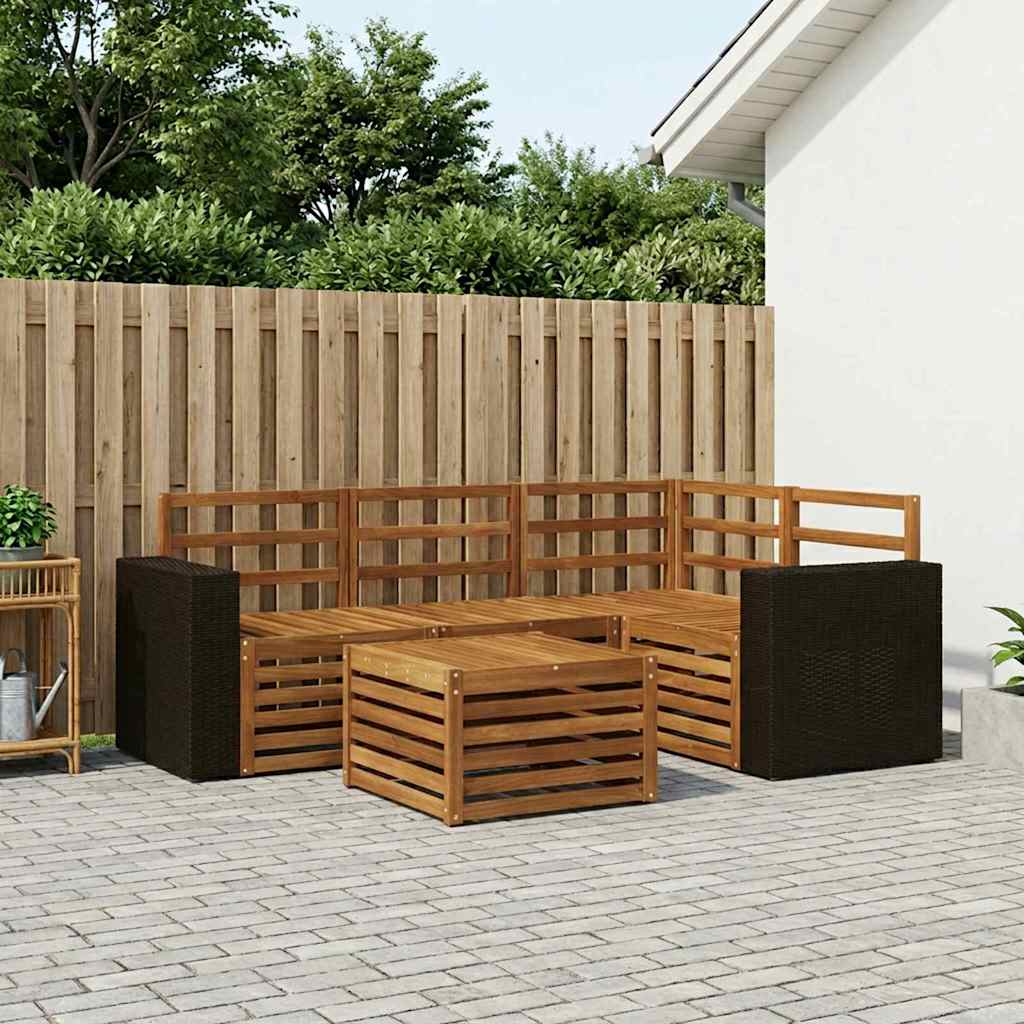 vidaXL Conjunto de sofás de exterior 5 uds. Natural Poliéster