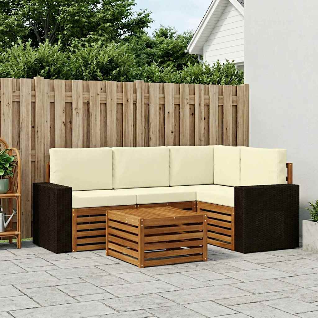 vidaXL Conjunto de sofás de exterior 5 uds. Natural y Crema Poliéster