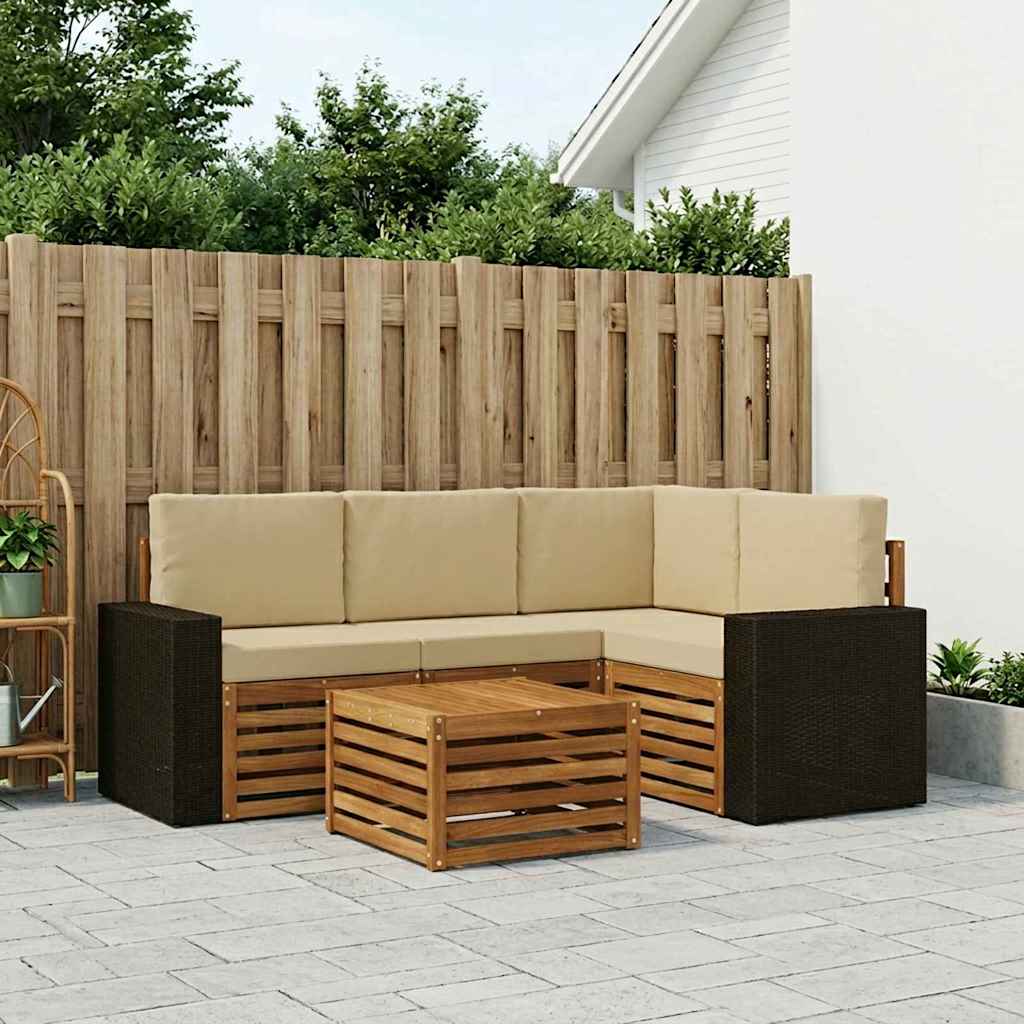 vidaXL Conjunto de sofás de exterior 5 uds. Natural y Beige Poliéster