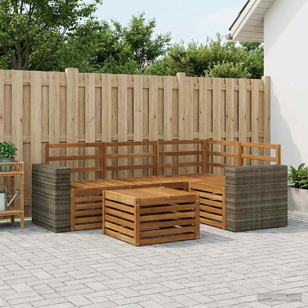 vidaXL Conjunto de sofás de exterior 5 uds. Natural Poliéster