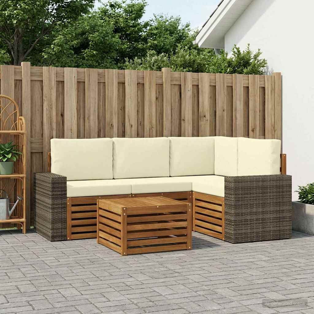 vidaXL Conjunto de sofás de exterior 5 uds. Natural y Crema Poliéster