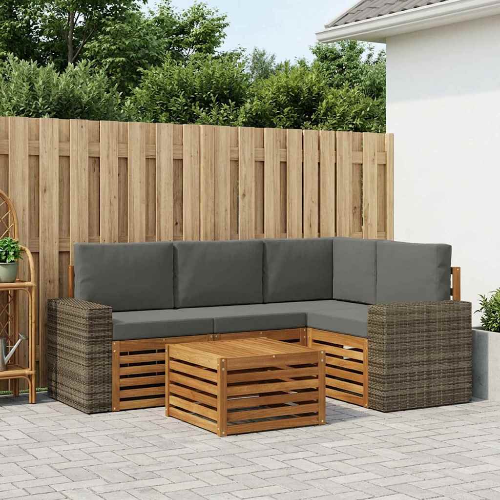 vidaXL Conjunto de sofás de exterior 5 uds. Natural y Antracita