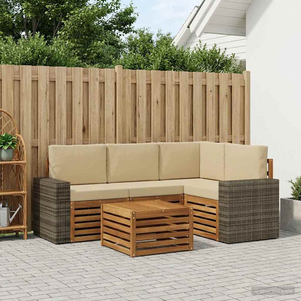 vidaXL Conjunto de sofás de exterior 5 uds. Natural y Beige Poliéster