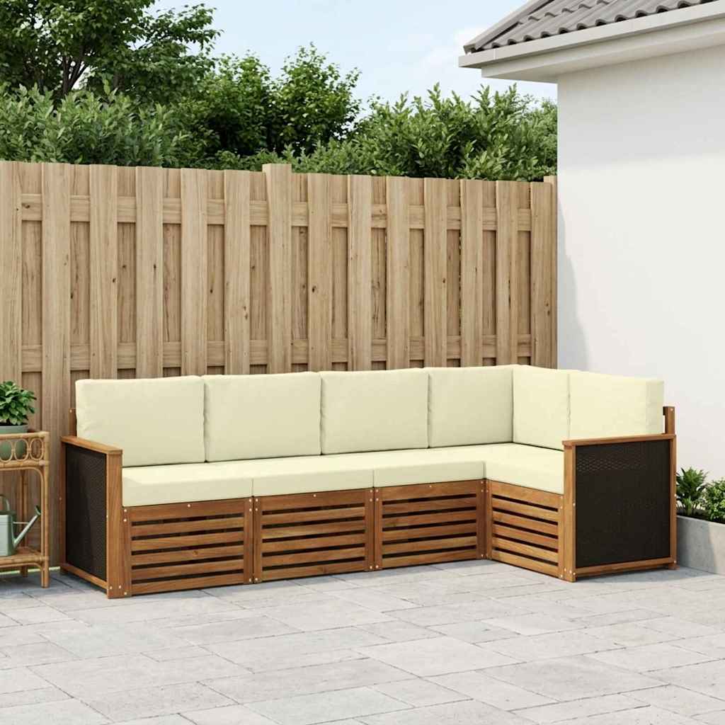 vidaXL Conjunto de sofás de exterior 4 uds. Natural y Crema