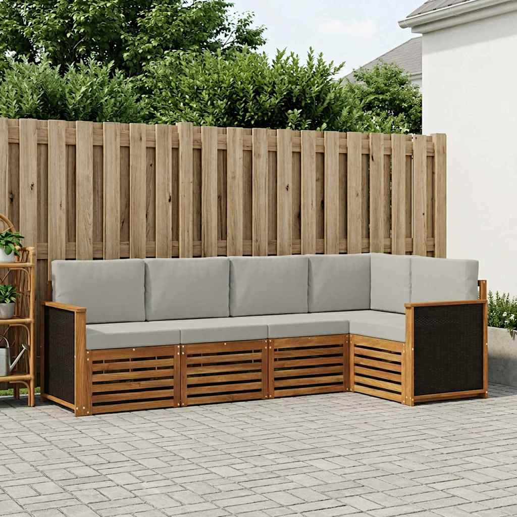 vidaXL Conjunto de sofás de exterior 4 uds. Natural y Gris Claro