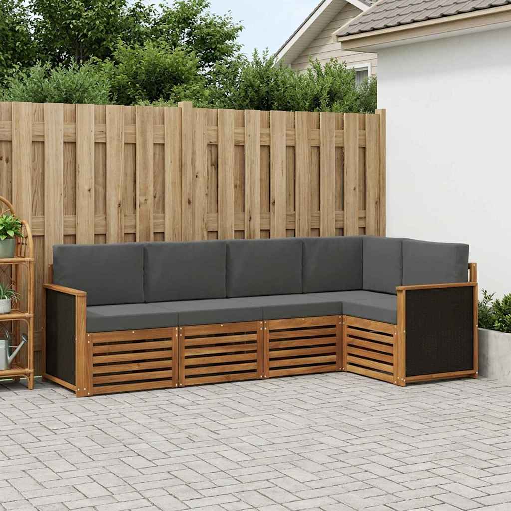 vidaXL Conjunto de sofás de exterior 4 uds. Natural y Antracita