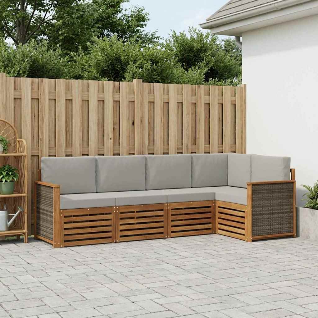 vidaXL Conjunto de sofás de exterior 4 uds. Natural y Gris Claro