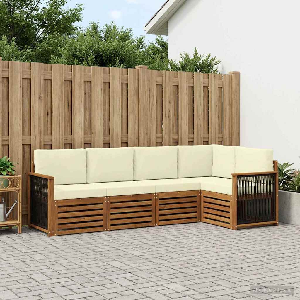 vidaXL Conjunto de sofás de exterior 4 uds. Natural y Crema