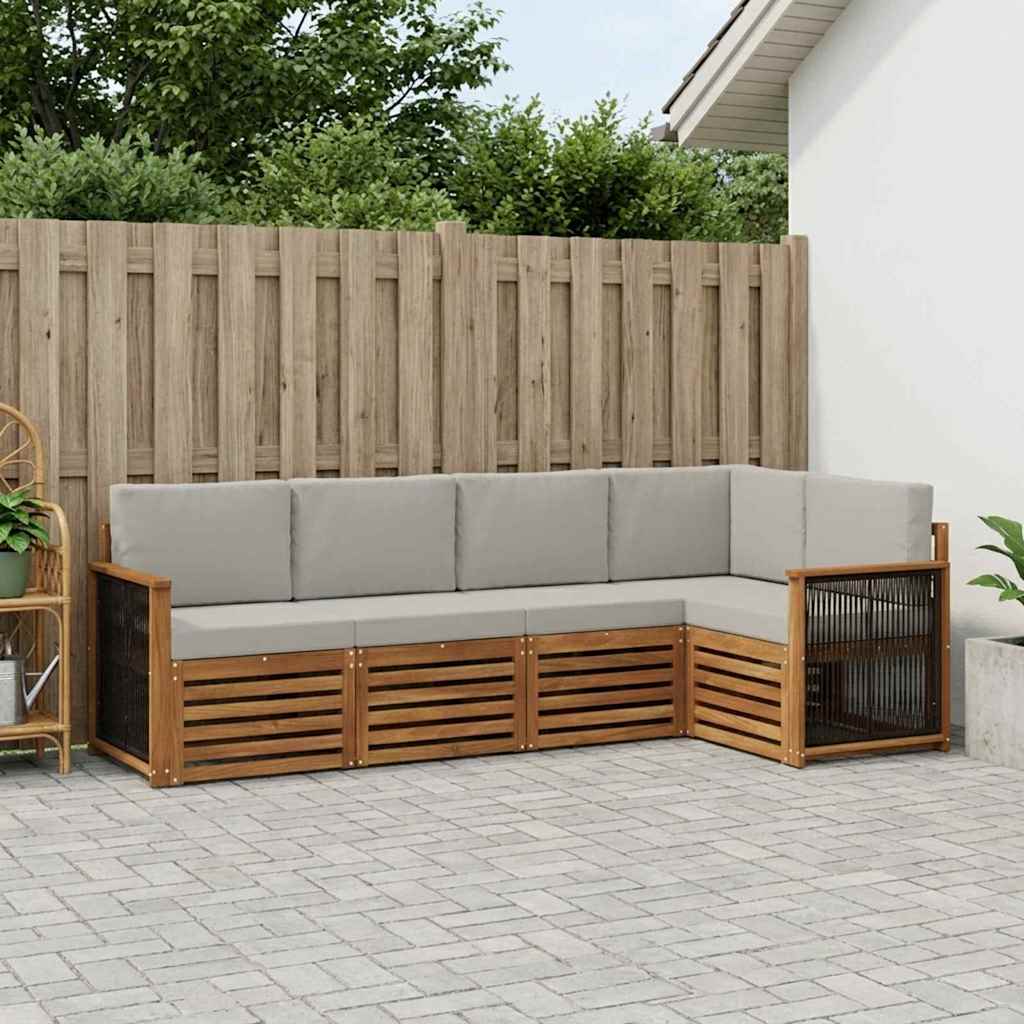 vidaXL Conjunto de sofás de exterior 4 uds. Natural y Gris Claro