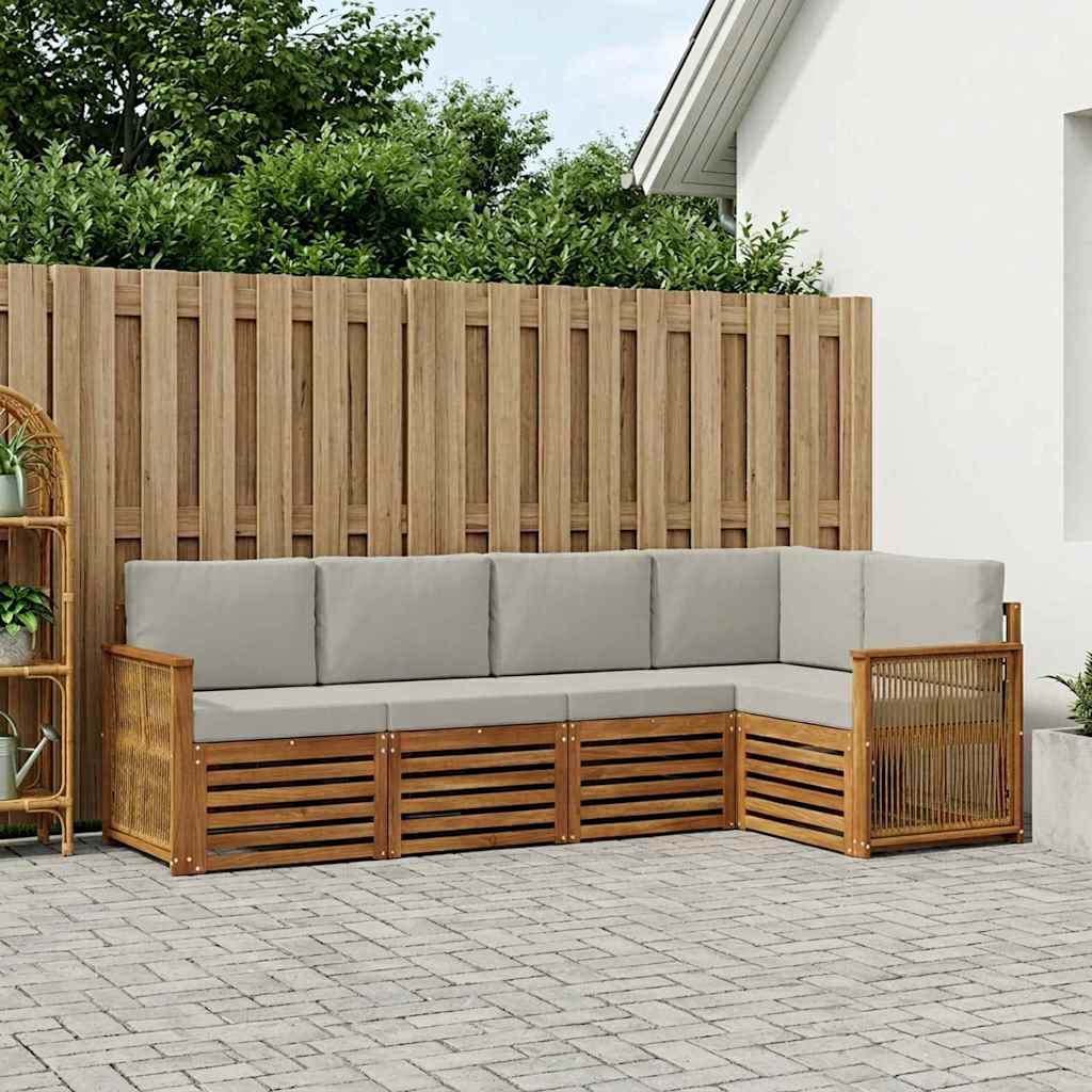 vidaXL Conjunto de sofás de exterior 4 uds. Natural y Gris Claro