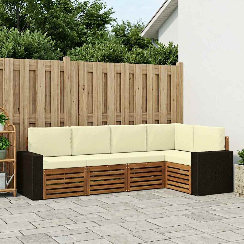 vidaXL Conjunto de sofás de exterior 5 uds. Natural y Crema Poliéster